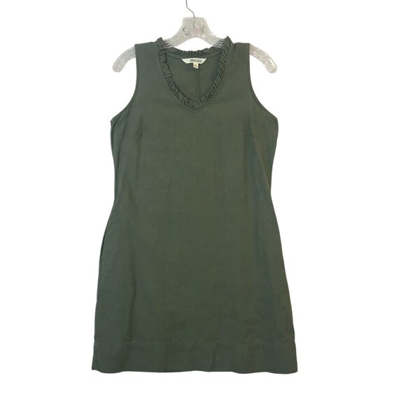 BBriggs Short Dress Size S Green Linen Blend Sleeveless Ruffled V-Neckline - Picture 1 of 11